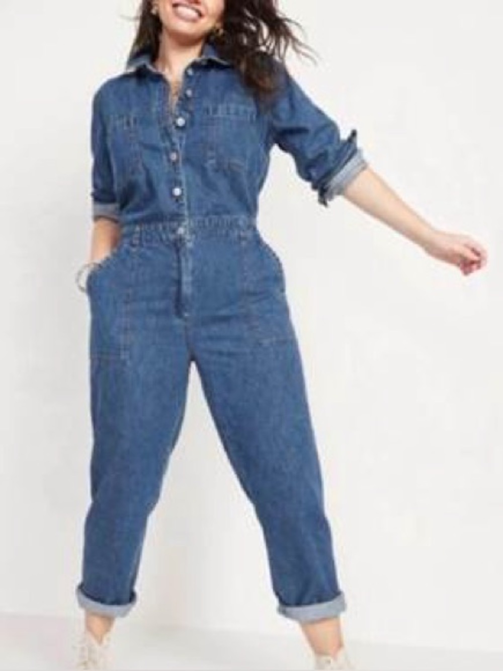 EUC – Old Navy Long Sleeve Cropped Jean Utility Jumpsuit - Medium